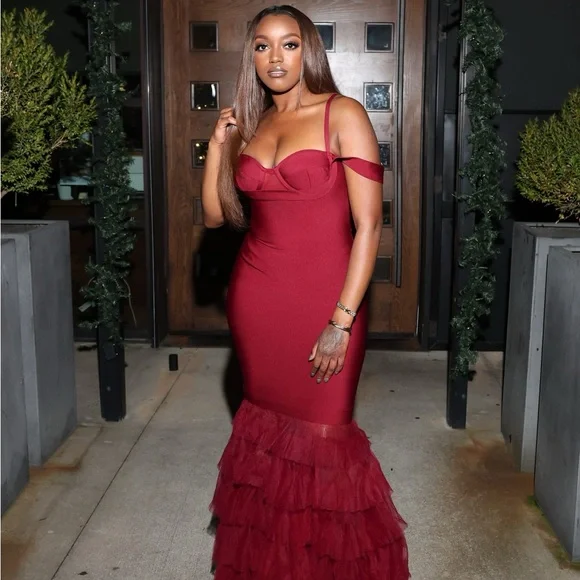 Fashion Nova Burgundy Ruffle Prom Dress - Picture 1 of 1